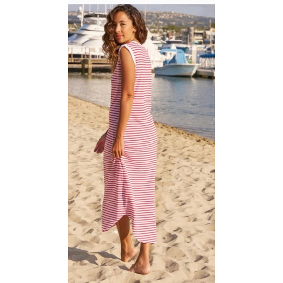 New Frank & Eileen White & Red Striped Cory Midi Dress L - Picture 3 of 4